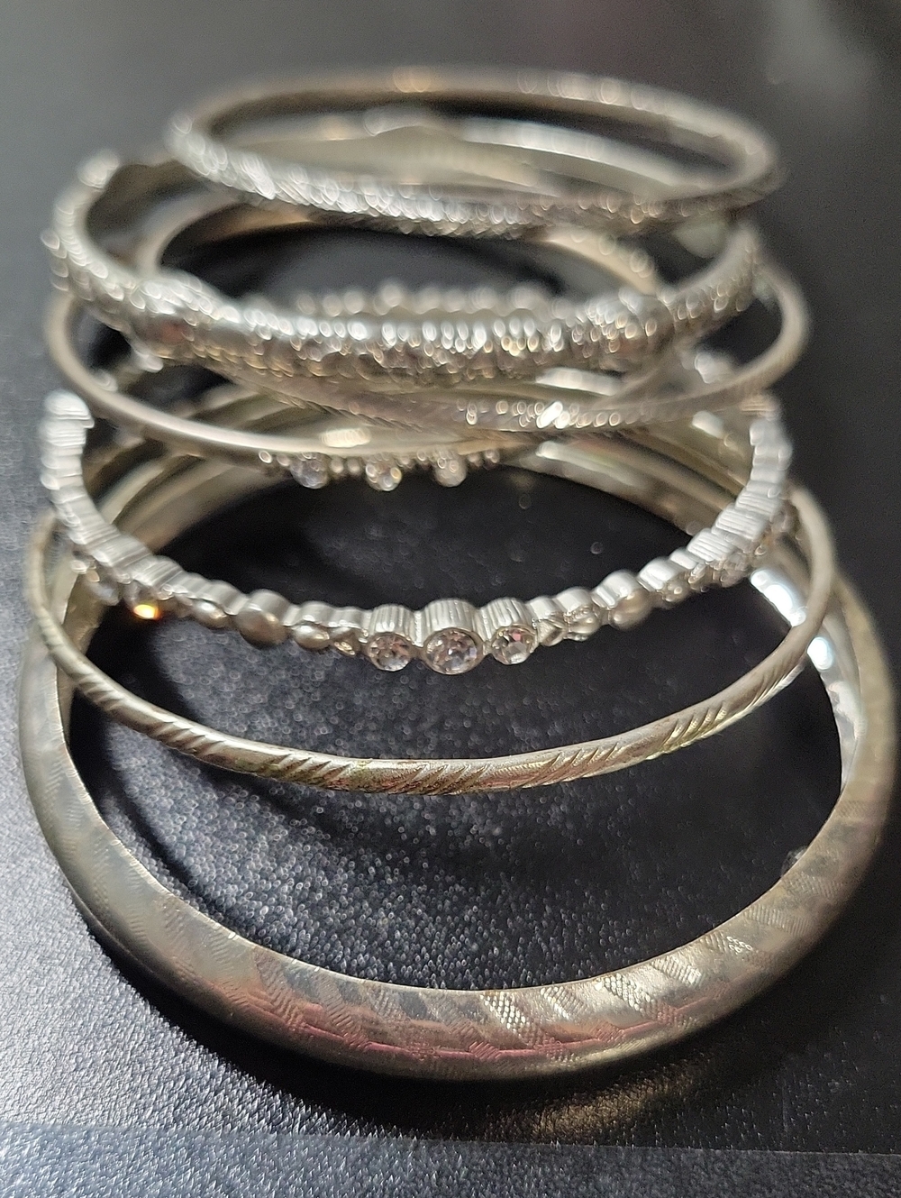Silver Tone Rhinestone Stackable Bangle Bracelet Lot